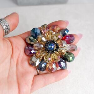 Vintage Layered Rhinestone Round Brooch Multicolored Gift Collectible